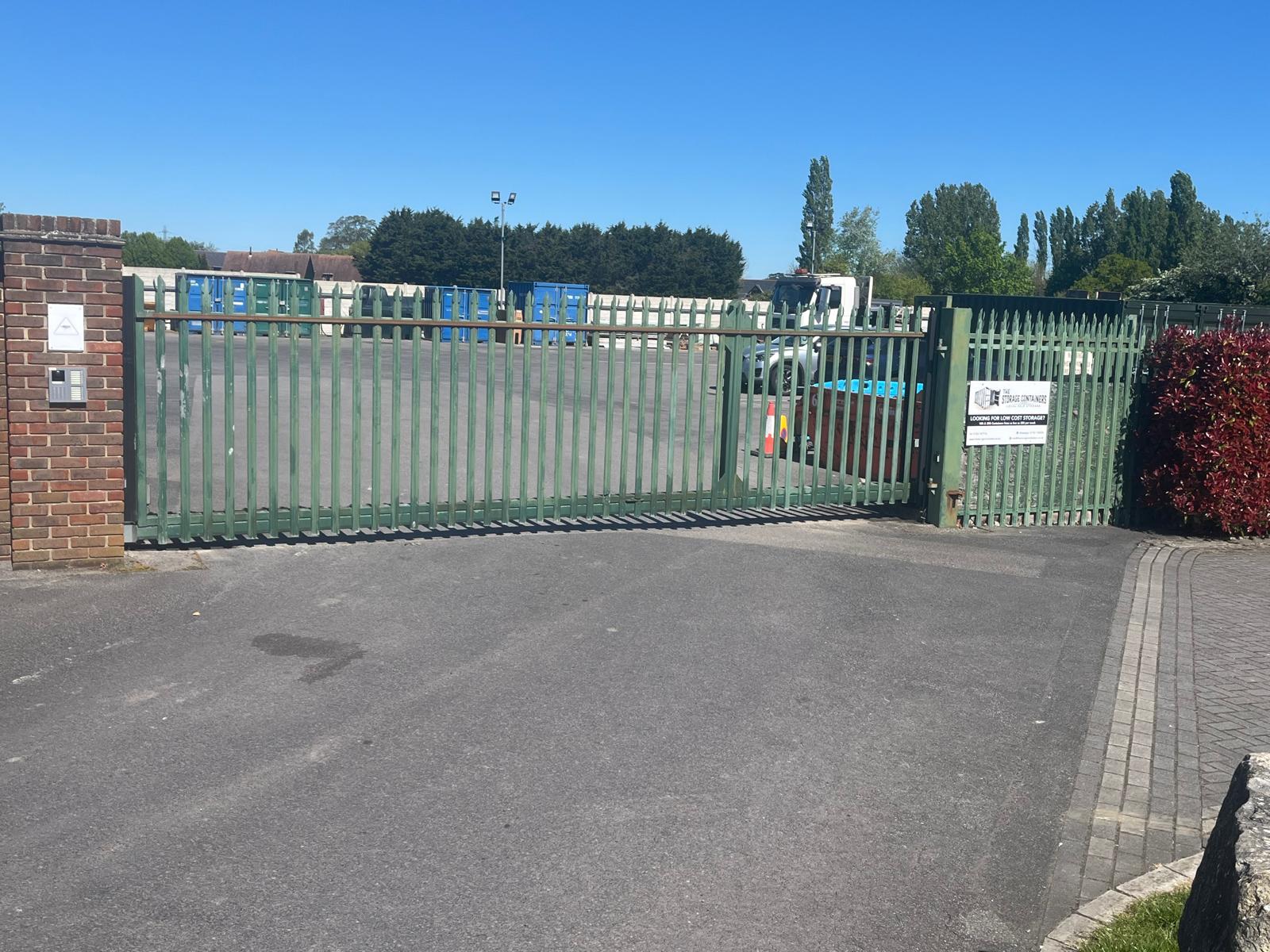 Entrance gate to The Storage Containers Ferndown site on 22 Ringwood Road, Longham