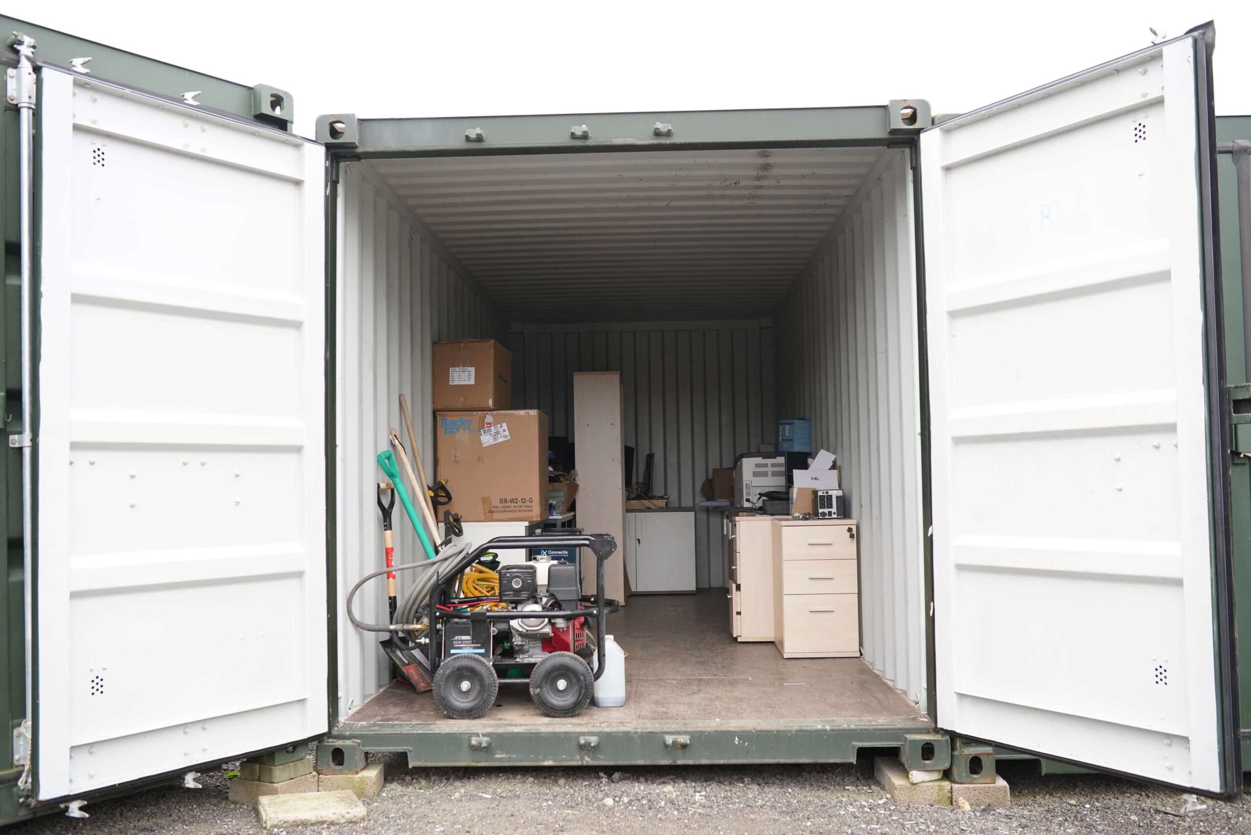 Christmas presents being stored securely inside a clean container unit at The Storage Containers Ferndown, representing short term storage solutions.
